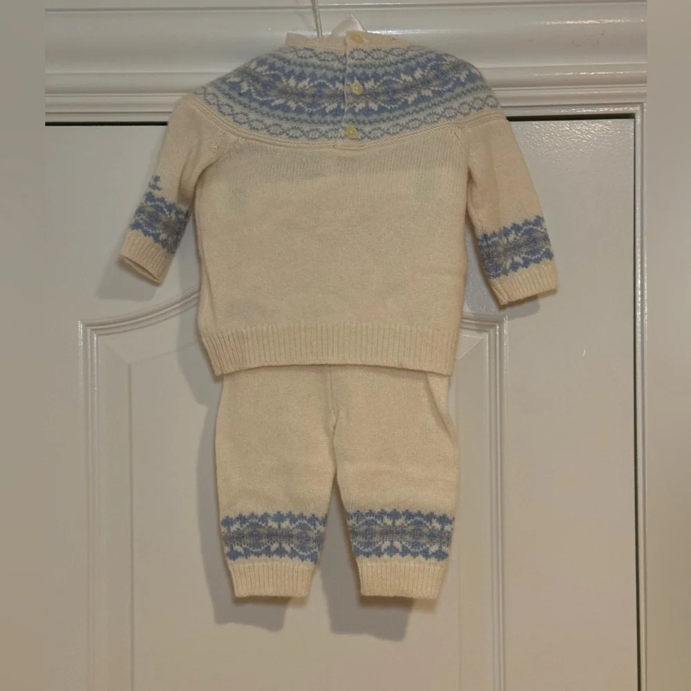 NWT Ralph Lauren Baby Boy Fair Isle Knit Sweater & Pant Set Ivory.Holiday Winter